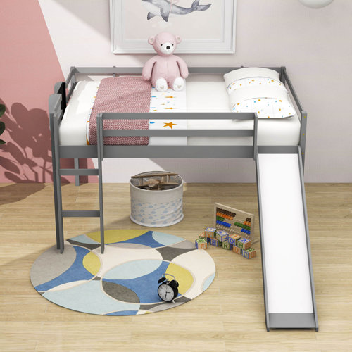Harriet Bee Fateen Wooden Loft Bed with Slide, Stair and Chalkboard